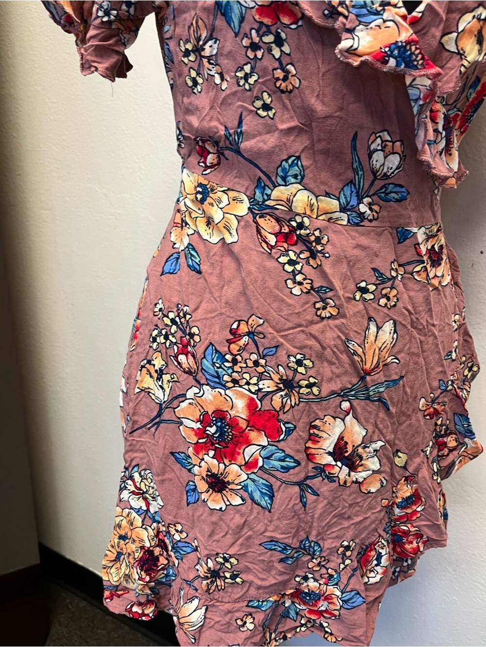 Flying Tomato Dusty Rose Floral Wrap Mini Dress - Picture 6 of 12